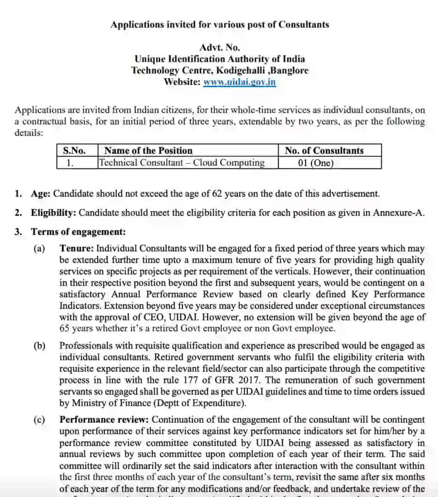 Aadhar Card Various Post Vacancy 2024